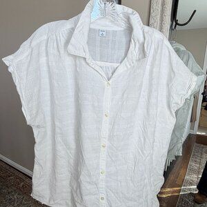 Old Navy Breezy, White Textured Cotton Button Front Blouse XL